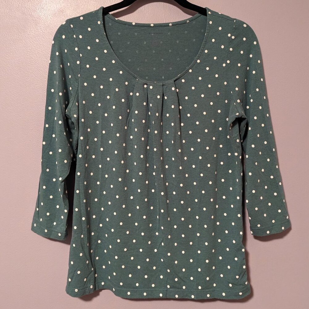 Lands' End 3/4 Sleeve polka dot gathered scoop neck top - Green, Small